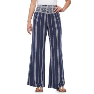 Indigo Rein Smoked Waist Stripe Linen Pants